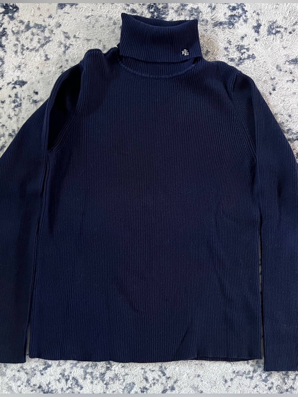 Vintage Lauren Ralph Lauren Ribbed Turtleneck Sweater Navy Blue L Made in Japan